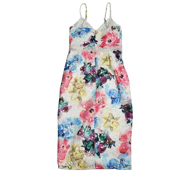 Dress the Population Joelle Sheath Midi Raspberry Multi Floral Cutout Small - Picture 4 of 10